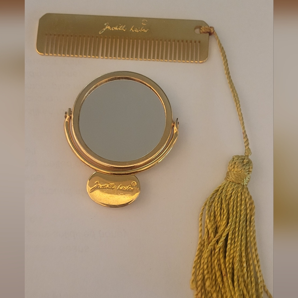 ✨Judith Leiber Accessories Collection – Gold Comb +  Compact Mirror + Pouch ✨